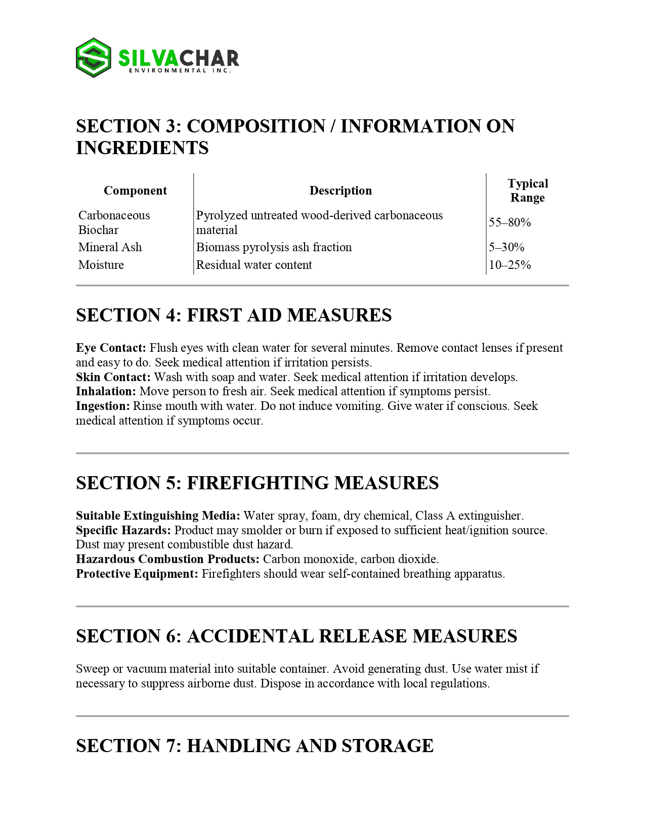 Silvachar Safety Data Sheet, page 2 of 5