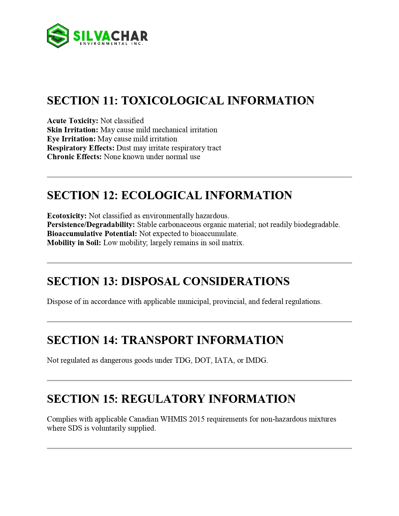 Silvachar Safety Data Sheet, page 4 of 5